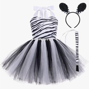 IWEMEK Girls Zebra 3pcs Animal Kit Birthday Jungle Themed Zebra Dress 3-4 Years